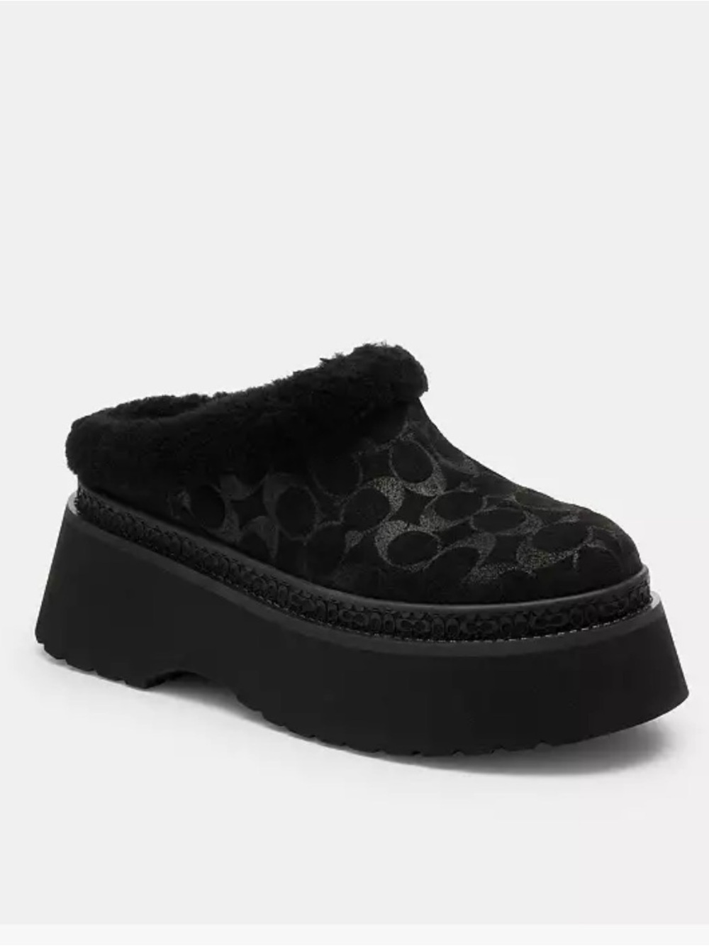 Coach Black Platform Shearling-Trim Mule